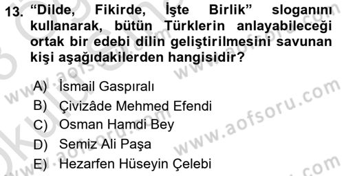 Türk Düşünce Tarihi Dersi 2022 - 2023 Yılı Yaz Okulu Sınav Soruları 13. Soru