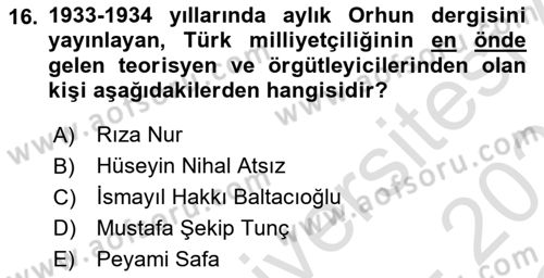 Türk Düşünce Tarihi Dersi 2022 - 2023 Yılı Yaz Okulu Sınav Soruları 16. Soru