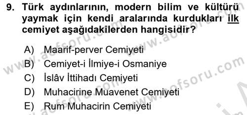 Türk Düşünce Tarihi Dersi 2022 - 2023 Yılı Yaz Okulu Sınav Soruları 9. Soru