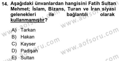 Türk Düşünce Tarihi Dersi 2023 - 2024 Yılı (Vize) Ara Sınav Soruları 14. Soru