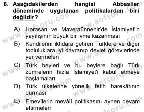 Türk Düşünce Tarihi Dersi 2023 - 2024 Yılı (Vize) Ara Sınav Soruları 8. Soru