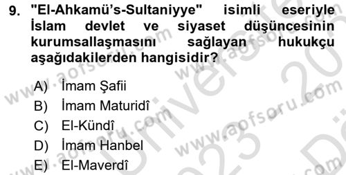 Türk Düşünce Tarihi Dersi 2023 - 2024 Yılı (Vize) Ara Sınav Soruları 9. Soru