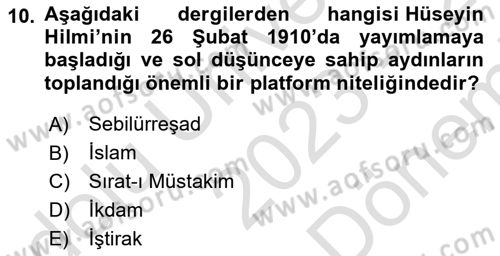 Türk Düşünce Tarihi Dersi 2023 - 2024 Yılı (Final) Dönem Sonu Sınav Soruları 10. Soru