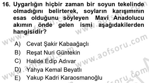 Türk Düşünce Tarihi Dersi 2023 - 2024 Yılı (Final) Dönem Sonu Sınav Soruları 16. Soru