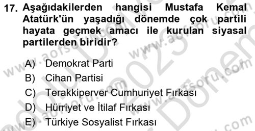 Türk Düşünce Tarihi Dersi 2023 - 2024 Yılı (Final) Dönem Sonu Sınav Soruları 17. Soru