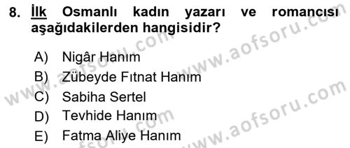 Türk Düşünce Tarihi Dersi 2023 - 2024 Yılı (Final) Dönem Sonu Sınav Soruları 8. Soru