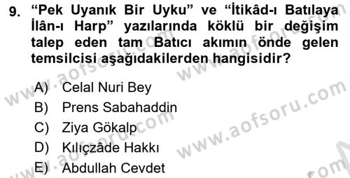 Türk Düşünce Tarihi Dersi 2023 - 2024 Yılı (Final) Dönem Sonu Sınav Soruları 9. Soru