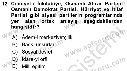 Türk Düşünce Tarihi Dersi 2023 - 2024 Yılı Yaz Okulu Sınav Soruları 12. Soru