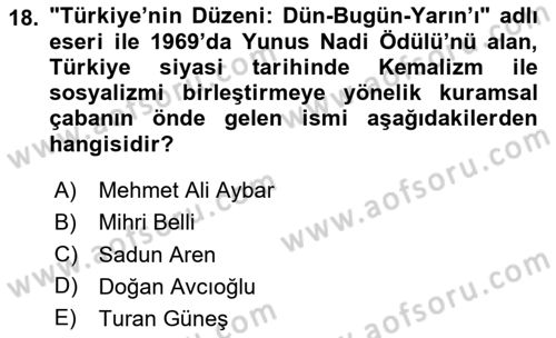 Türk Düşünce Tarihi Dersi 2023 - 2024 Yılı Yaz Okulu Sınav Soruları 18. Soru