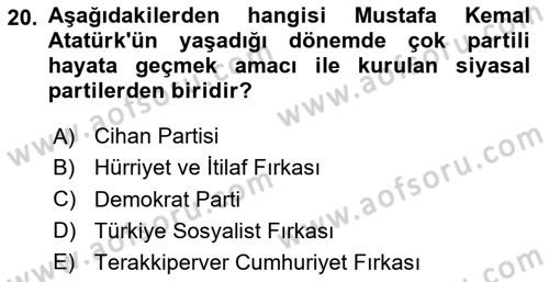 Türk Düşünce Tarihi Dersi 2023 - 2024 Yılı Yaz Okulu Sınav Soruları 20. Soru