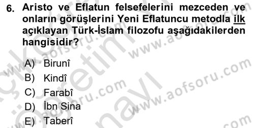 Türk Düşünce Tarihi Dersi 2023 - 2024 Yılı Yaz Okulu Sınav Soruları 6. Soru