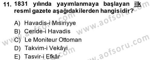 Türk Basın Tarihi Dersi 2014 - 2015 Yılı (Vize) Ara Sınav Soruları 11. Soru