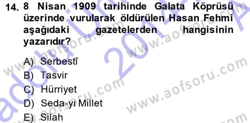 Türk Basın Tarihi Dersi 2014 - 2015 Yılı (Vize) Ara Sınav Soruları 14. Soru