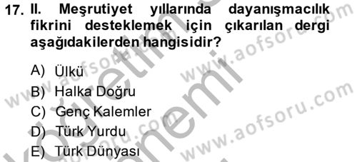 Türk Basın Tarihi Dersi 2014 - 2015 Yılı (Final) Dönem Sonu Sınavı 17. Soru