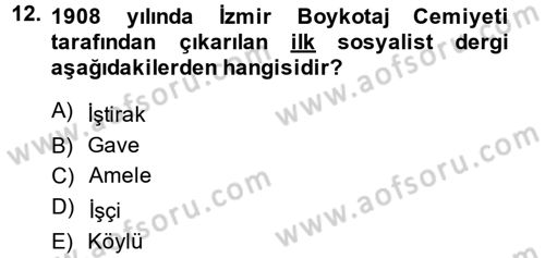 Türk Basın Tarihi Dersi 2014 - 2015 Yılı Tek Ders Sınavı 12. Soru