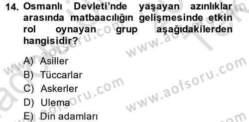 Türk Basın Tarihi Dersi 2014 - 2015 Yılı Tek Ders Sınavı 14. Soru