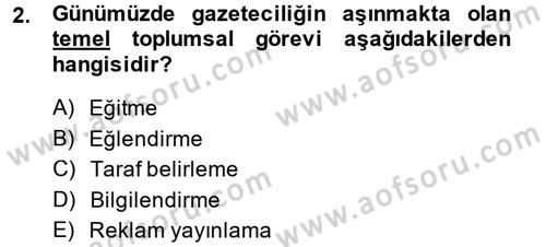 Türk Basın Tarihi Dersi 2014 - 2015 Yılı Tek Ders Sınavı 2. Soru