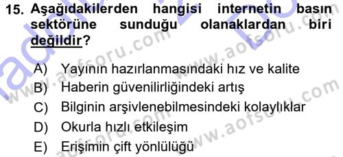 Türk Basın Tarihi Dersi 2015 - 2016 Yılı (Final) Dönem Sonu Sınavı 15. Soru