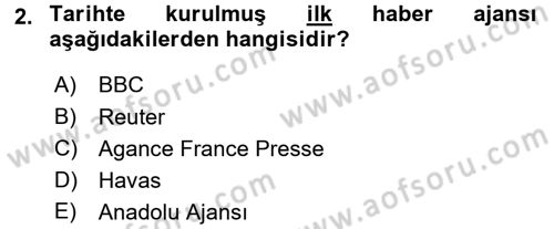 Türk Basın Tarihi Dersi 2015 - 2016 Yılı (Final) Dönem Sonu Sınavı 2. Soru