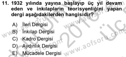 Türk Basın Tarihi Dersi 2016 - 2017 Yılı 3 Ders Sınavı 11. Soru