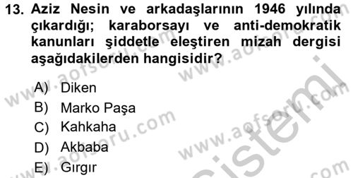 Türk Basın Tarihi Dersi 2016 - 2017 Yılı 3 Ders Sınavı 13. Soru