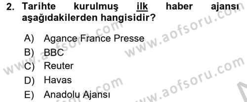Türk Basın Tarihi Dersi 2016 - 2017 Yılı 3 Ders Sınavı 2. Soru