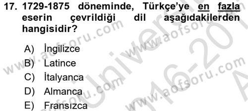 Türk Basın Tarihi Dersi 2016 - 2017 Yılı (Vize) Ara Sınavı 17. Soru