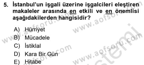 Türk Basın Tarihi Dersi 2016 - 2017 Yılı (Vize) Ara Sınavı 5. Soru