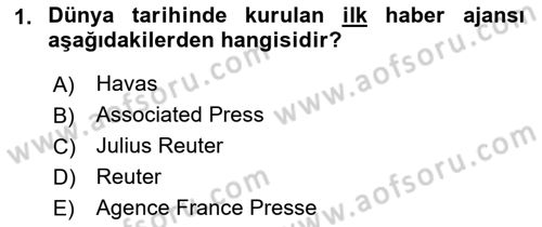 Türk Basın Tarihi Dersi 2017 - 2018 Yılı 3 Ders Sınavı 1. Soru