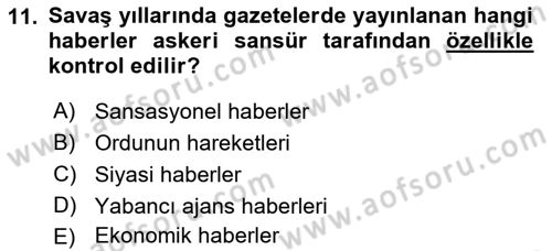 Türk Basın Tarihi Dersi 2017 - 2018 Yılı 3 Ders Sınavı 11. Soru