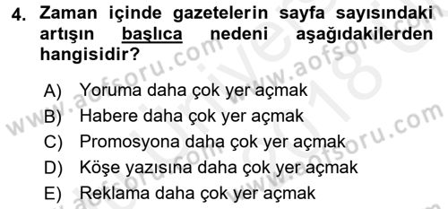 Türk Basın Tarihi Dersi 2017 - 2018 Yılı 3 Ders Sınavı 4. Soru