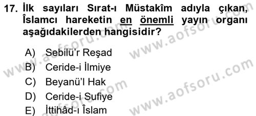 Türk Basın Tarihi Dersi 2017 - 2018 Yılı (Vize) Ara Sınavı 17. Soru