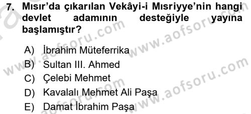 Türk Basın Tarihi Dersi 2017 - 2018 Yılı (Vize) Ara Sınavı 7. Soru