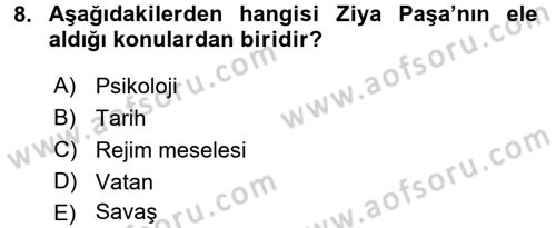 Türk Basın Tarihi Dersi 2017 - 2018 Yılı (Vize) Ara Sınavı 8. Soru