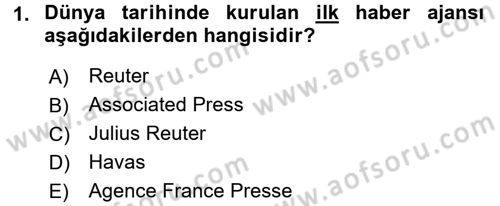 Türk Basın Tarihi Dersi 2017 - 2018 Yılı (Final) Dönem Sonu Sınavı 1. Soru