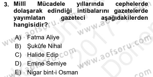 Türk Basın Tarihi Dersi 2017 - 2018 Yılı (Final) Dönem Sonu Sınav Soruları 3. Soru