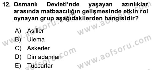 Türk Basın Tarihi Dersi 2018 - 2019 Yılı 3 Ders Sınavı 12. Soru