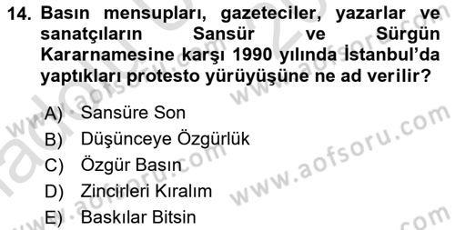 Türk Basın Tarihi Dersi 2018 - 2019 Yılı 3 Ders Sınavı 14. Soru