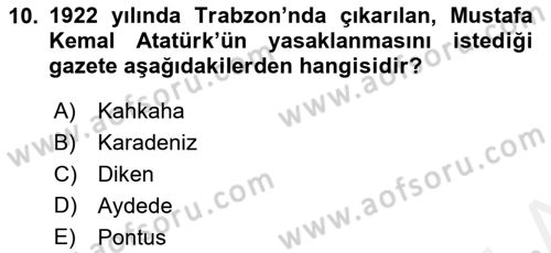 Türk Basın Tarihi Dersi 2018 - 2019 Yılı (Vize) Ara Sınavı 10. Soru