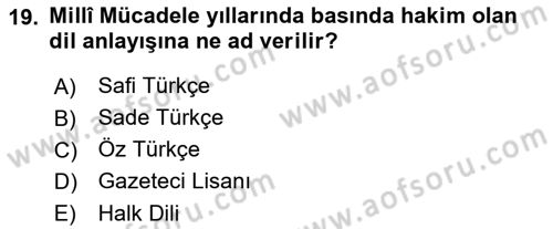 Türk Basın Tarihi Dersi 2018 - 2019 Yılı (Vize) Ara Sınavı 19. Soru