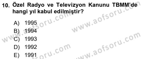 Türk Basın Tarihi Dersi 2018 - 2019 Yılı Yaz Okulu Sınavı 10. Soru