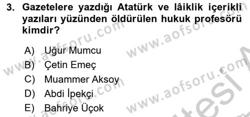 Türk Basın Tarihi Dersi 2018 - 2019 Yılı Yaz Okulu Sınavı 3. Soru