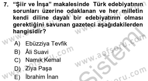 Türk Basın Tarihi Dersi 2018 - 2019 Yılı Yaz Okulu Sınavı 7. Soru