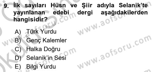 Türk Basın Tarihi Dersi 2018 - 2019 Yılı Yaz Okulu Sınavı 9. Soru