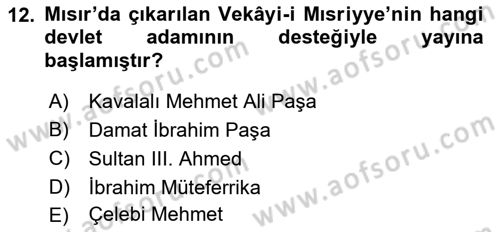 Türk Basın Tarihi Dersi 2019 - 2020 Yılı (Vize) Ara Sınav Soruları 12. Soru
