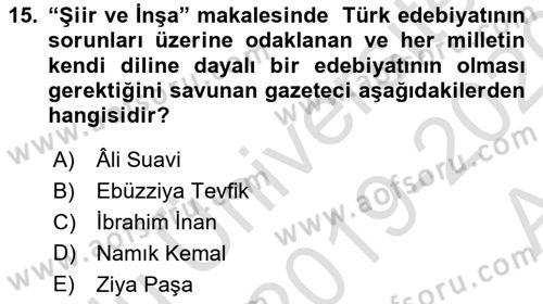 Türk Basın Tarihi Dersi 2019 - 2020 Yılı (Vize) Ara Sınav Soruları 15. Soru