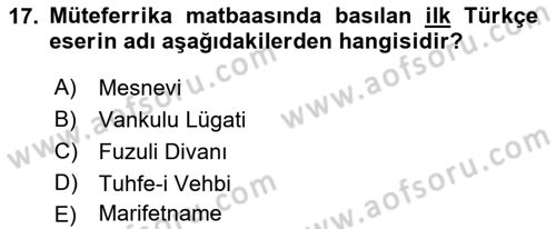 Türk Basın Tarihi Dersi 2019 - 2020 Yılı (Vize) Ara Sınav Soruları 17. Soru