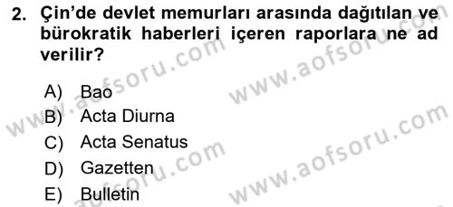 Türk Basın Tarihi Dersi 2019 - 2020 Yılı (Vize) Ara Sınav Soruları 2. Soru