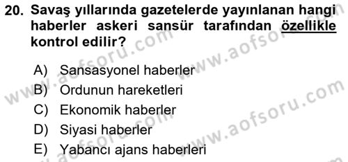 Türk Basın Tarihi Dersi 2019 - 2020 Yılı (Vize) Ara Sınav Soruları 20. Soru