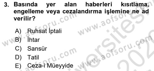 Türk Basın Tarihi Dersi 2019 - 2020 Yılı (Vize) Ara Sınav Soruları 3. Soru